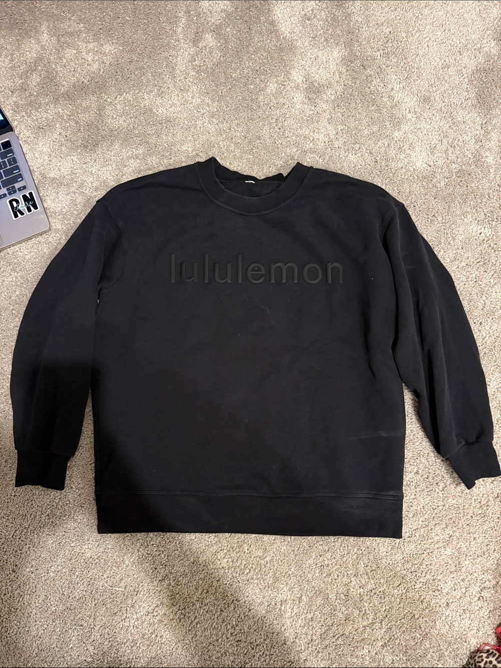 lululemon athletica Black Crewneck Sweatshirt with Embossed Logo